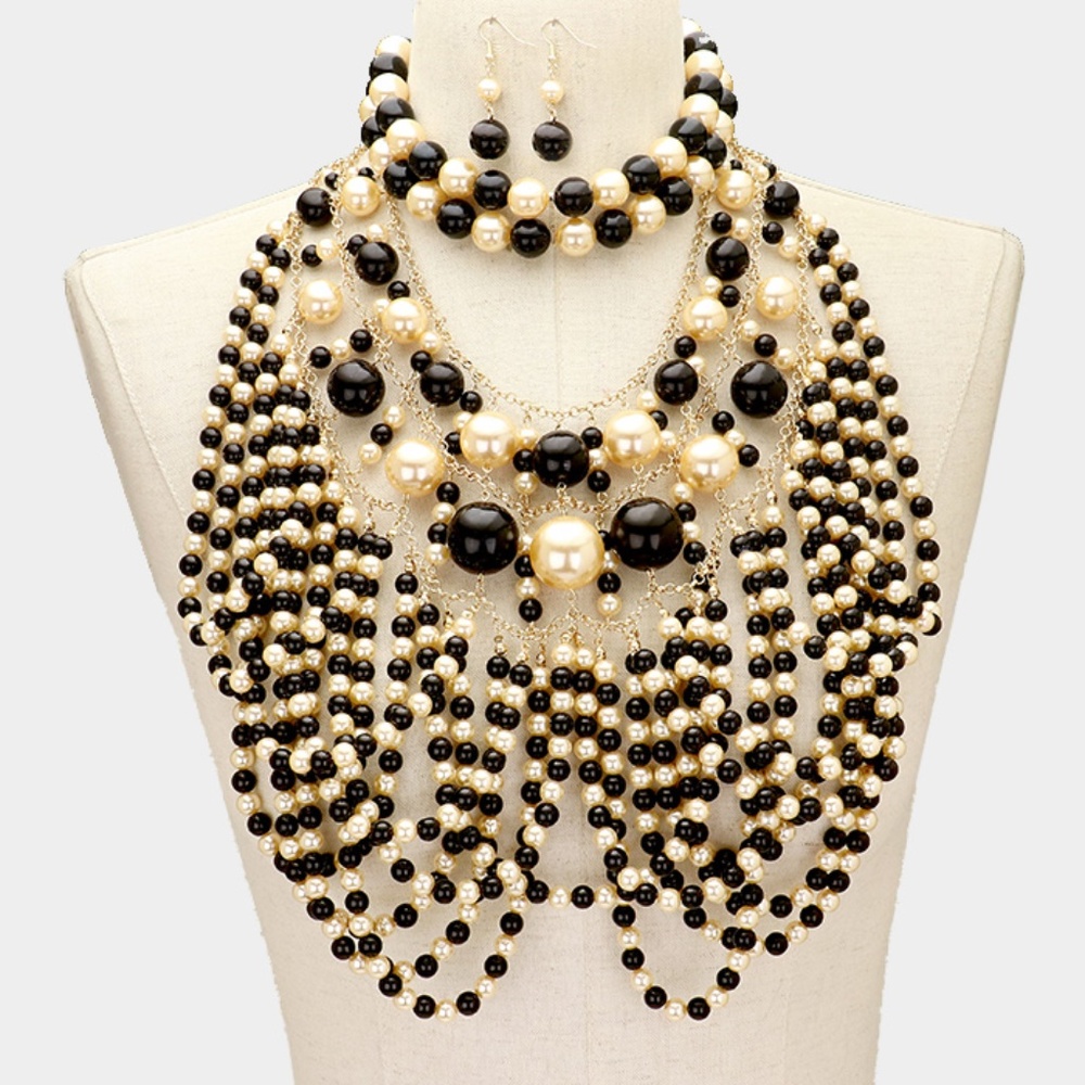 2PCS - Draped Pearl Cluster Statement Necklace